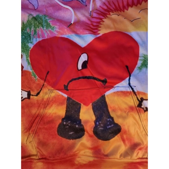 XXL, Heart Dolphin Unisex Hoodie, Bad Bunny Pullover Sweater Wrap Around Graphic - Picture 3 of 6